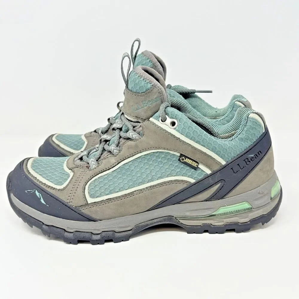 LL Bean 290378 Gore-Tex Gray Teal Lace Up Hiking Walking Shoes Womens 9M